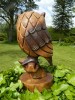 Wooden Owl Carving - Hand-made Owl on Perch - 18cm/7''