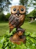 Wooden Owl Carving - Hand-made Owl on Perch - 18cm/7''