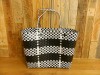 Handmade Recycled Plastic Multi Use Woven Bag - Black and White