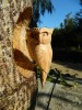 Wooden Owl Carving - Hand Carved Horned Owl Perched on Half Log