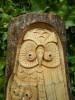 Wooden Owl Carving - Hand Carved Half Tree Log - Mother And Baby Owl Design