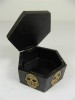 Wooden Pirate Trinket Box Hexagon Shaped - Skull And Crossbones