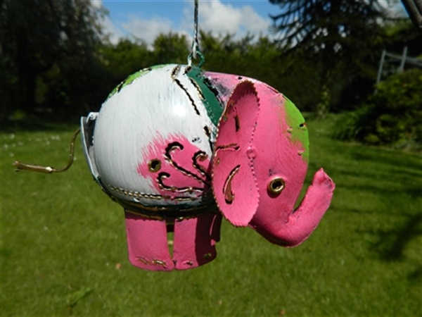 Metal Hanging Animal Tealight Holder  - Pink Elephant