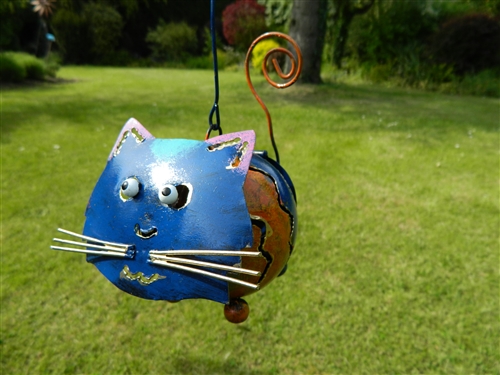 Metal Hanging Animal Tealight Holder - Blue Cat