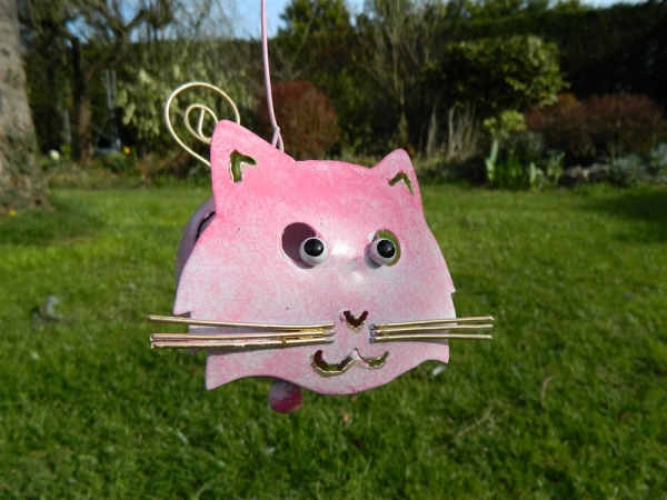 Metal Hanging Animal Tealight Holder - Pale Pink Cat