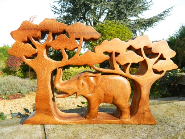 Wooden Elephant Carving - Forest Elephant Abstract