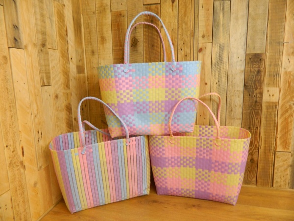 Handmade Recycled Plastic Multi Use Woven Bag - Light Pastel