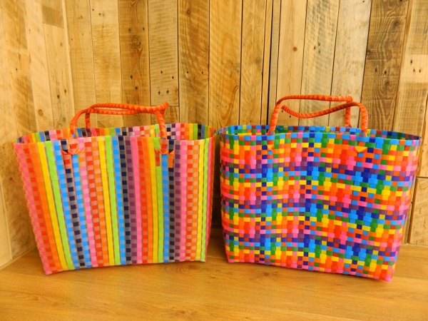 Handmade Recycled Plastic Multi Use Woven Bag - Neon Rainbow
