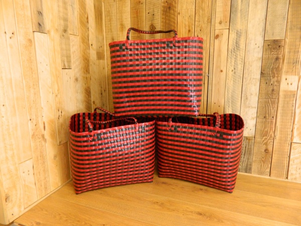 Handmade Recycled Plastic Multi Use Woven Bag - Red And Black