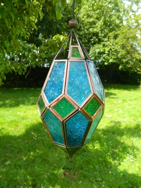 Moroccan Lanterns - Large Hanging Pendent Green/Blue