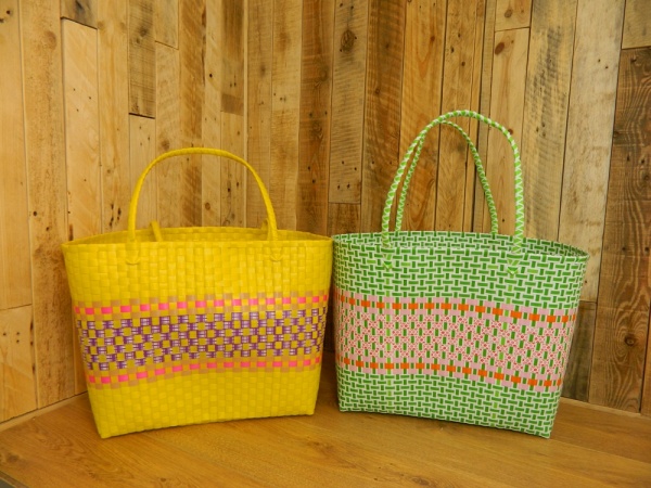 Handmade Recycled Plastic Multi Use Woven Bag -  Yellow, Green