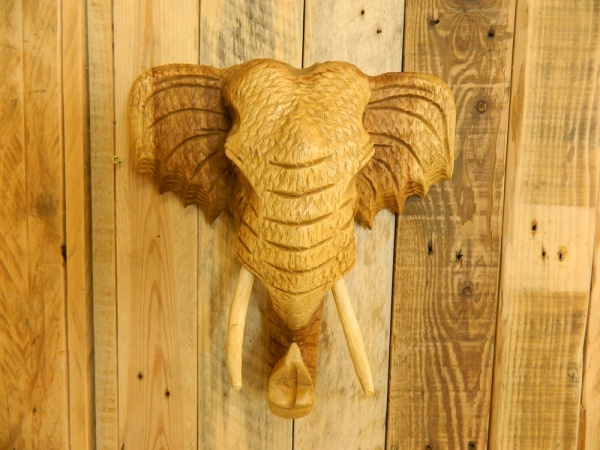 Wooden Elephant Carving - Wall Elephant head 10''