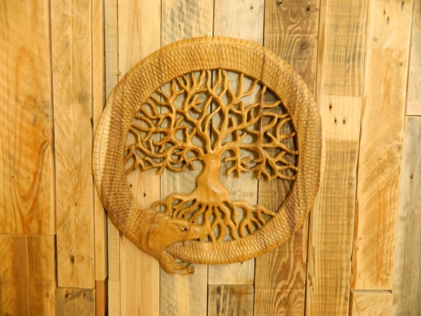 Wooden Tree Of Life Plaque - World Serpent Around Tree Of Life