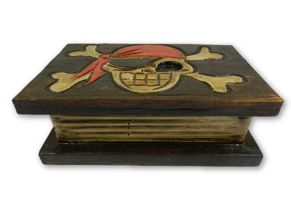 Wooden Pirate Trinket Box Book Shaped